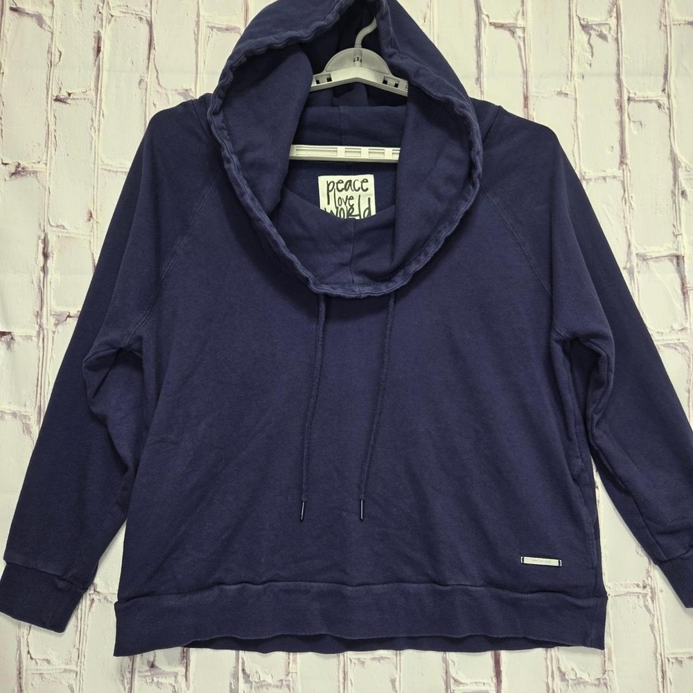Peace Love World Navy Blue Cowl Neck Hoodie Sweatshirt Womens Size L Casual